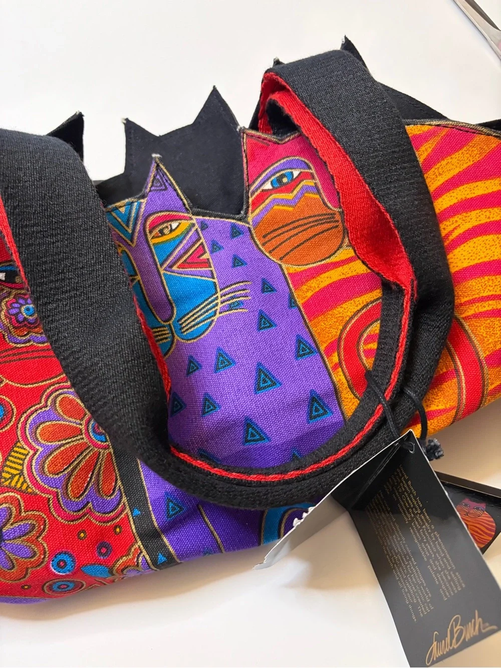 Laurel Burch Feline Friends Large Cut-Out Cats Canvas Tote Bag NWT